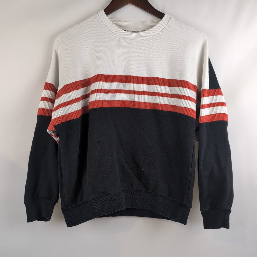 Mango Women's Tricolour Sweater Black/Red/White Ribbed Stretch Striped, Size S